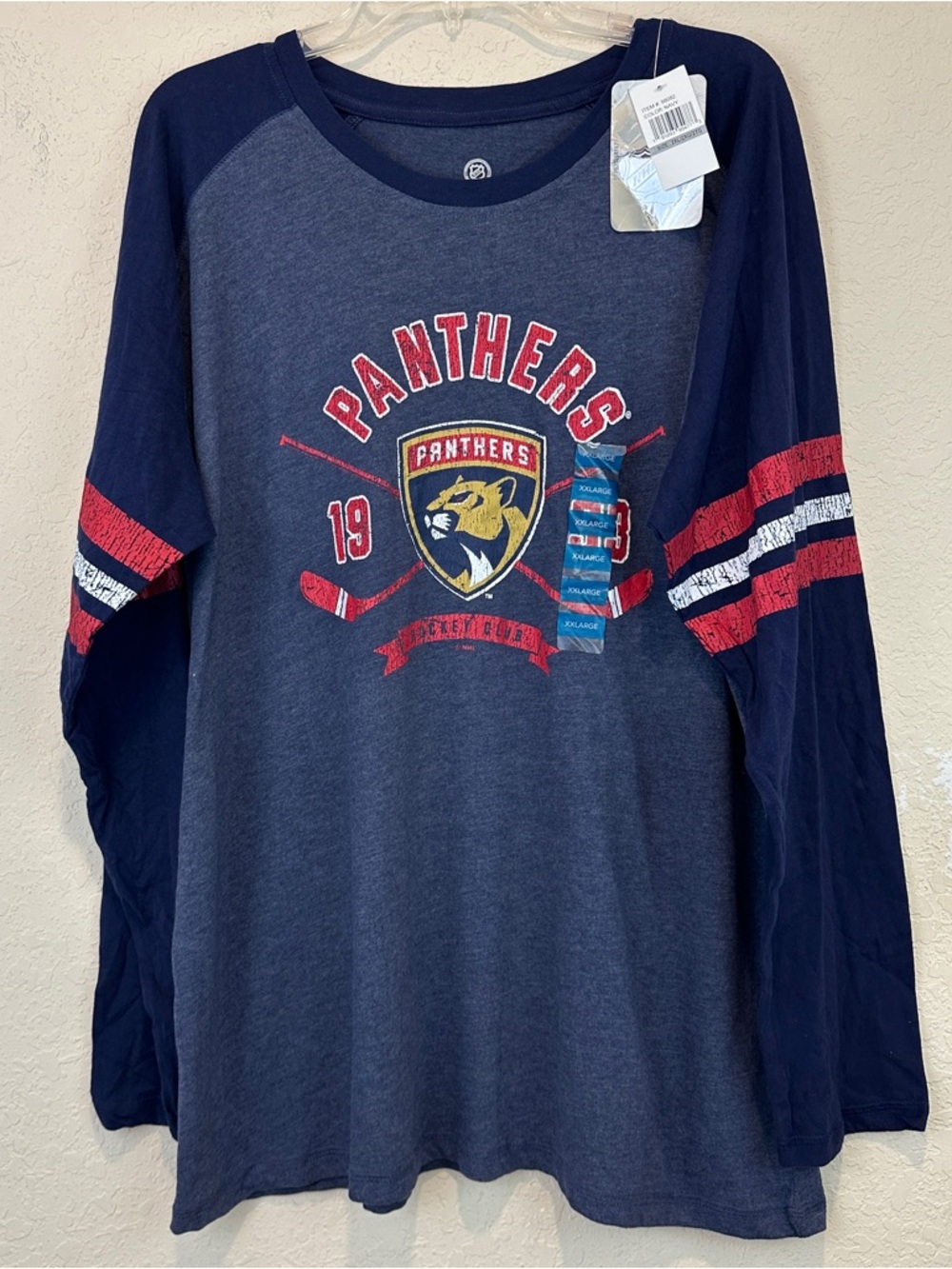 NWT Florida Panthers Blue Navy & Red Long-Sleeve Tshirt 2XL Hockey
